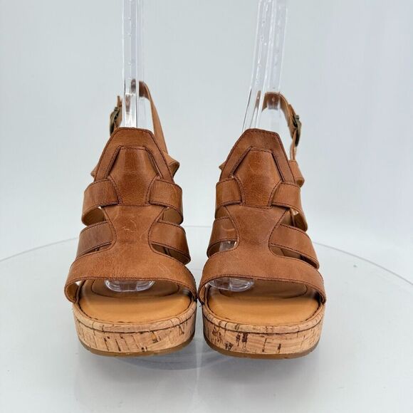 Born Bernese Womens Sandal Size 10 Brown Leather Wedge Heel Open Toe Retro Caged - Picture 4 of 14